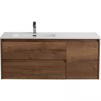 База под раковину подвесная BELBAGNO KRAFT-1000-2C-1A-SO-RT-L с двумя выкатными ящиками и одной распашной дверцей, левосторонняя, Rovere Tabacco, 1000x460x500