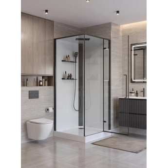 Душевая кабина BELBAGNO UNO UNO-CAB-A-1-90-C-NERO-Bi-TOP-R 90x90x212,5 см RNERO-Bi-TOP-R Душевая кабина с задними стенками, смесителем, верхним и ручным душем, акриловым поддоном и крышей, правосторонняя