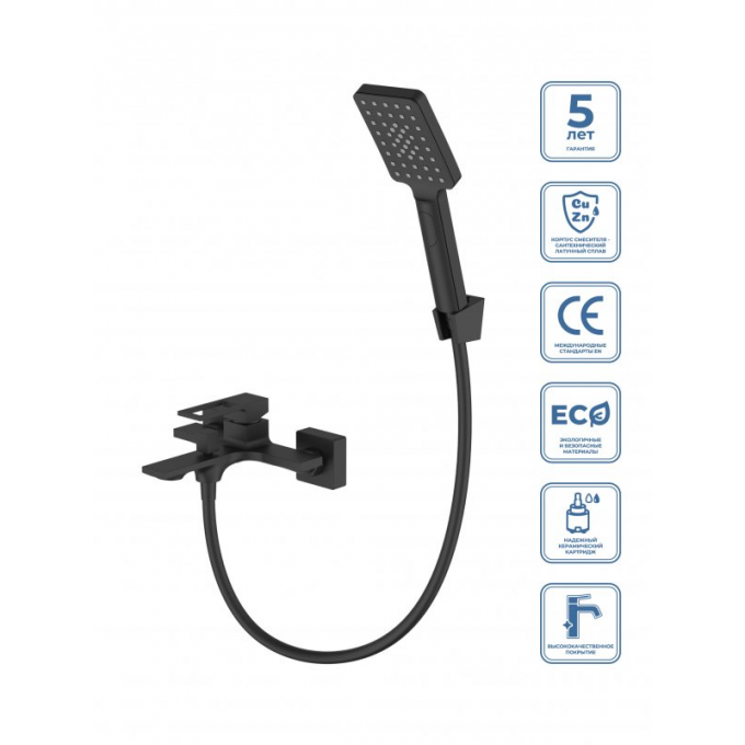 Смеситель для ванны и душа BELBAGNO LUCE LUC-VASM чёрный LUC-VASM-NERO